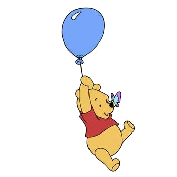 Winnie the Pooh floating with a balloon